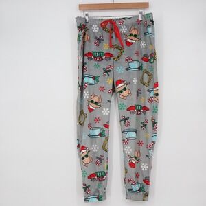 Friends TV Series Christmas Pajama Pants Gray Fleece Joggers Central Perk Large